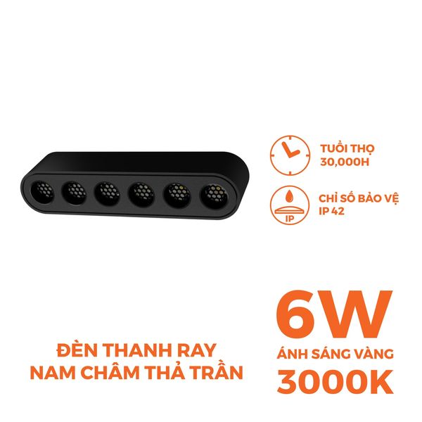 Đèn chiếu điểm lưới nam châm màu đen Nanoco công suất 6W/12W, ánh sáng 3000K/4000K