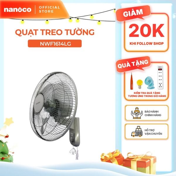Quạt treo tường 2 dây Nanoco model NWF1614GR( 3 chế độ gió, bạc đạn, công suất 47W )