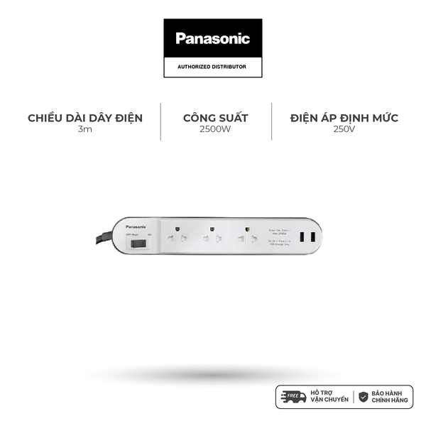 Ổ cắm Panasonic model WCHG243322W-VN (có dây - 3 ổ cắm - 2 USB)