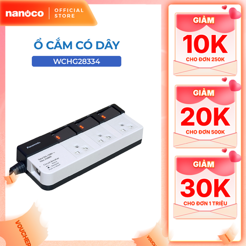 Ổ cắm có dây model WCHG28334 (công suất 3500W, 3 ổ cắm 3 chấu,3 công tắc)