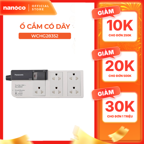 Ổ cắm có dây model WCHG28352 (công suất 3500W, 5 ổ cắm 3 chấu,1 công tắc)