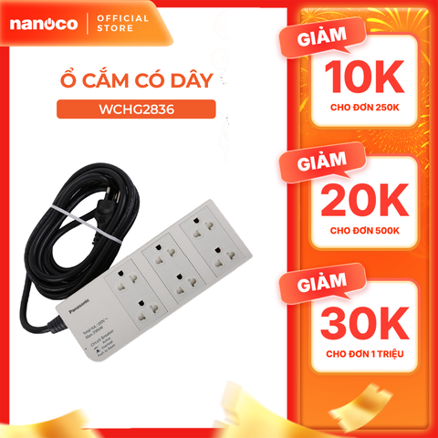 Ổ cắm Panasonic model WCHG2836 (có dây - 6 ổ cắm 3 chấu)