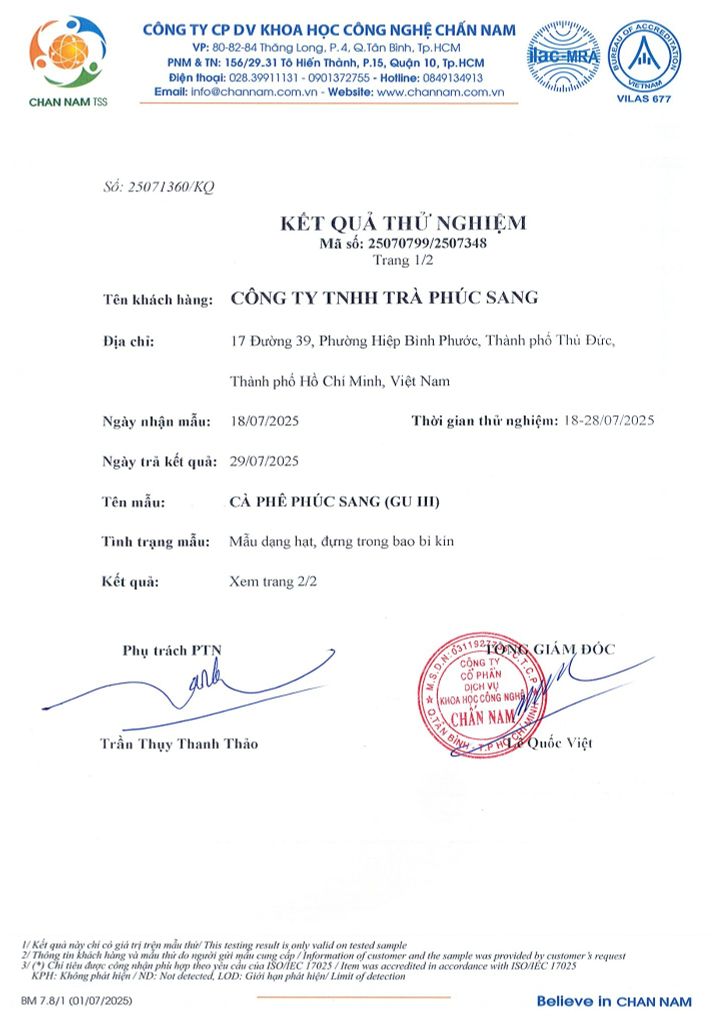 Cà Phê Phúc Sang - Gu III Tinh Tế (Pha Máy) 1kg (Đã Bao Gồm VAT)