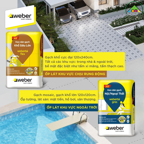 Keo dán gạch khổ siêu lớn Webertai Flex