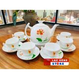  [Ấm chén in logo] Bộ ấm trà in hoa sen dáng bưởi cành LHCEVN-9222 