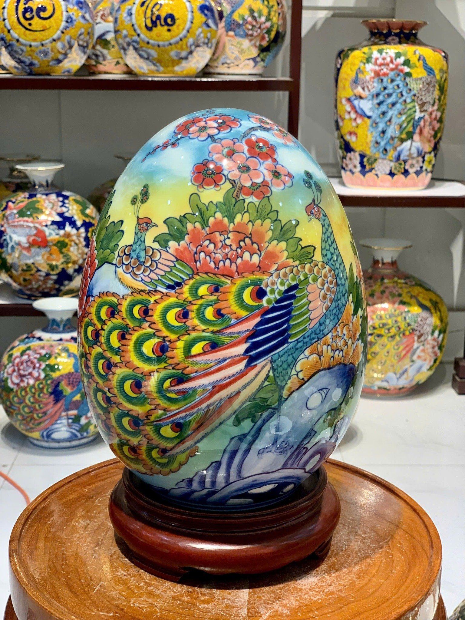  Trứng Tài Lộc họa tiết Chim Công và Hoa Đào LHCECN-9216 