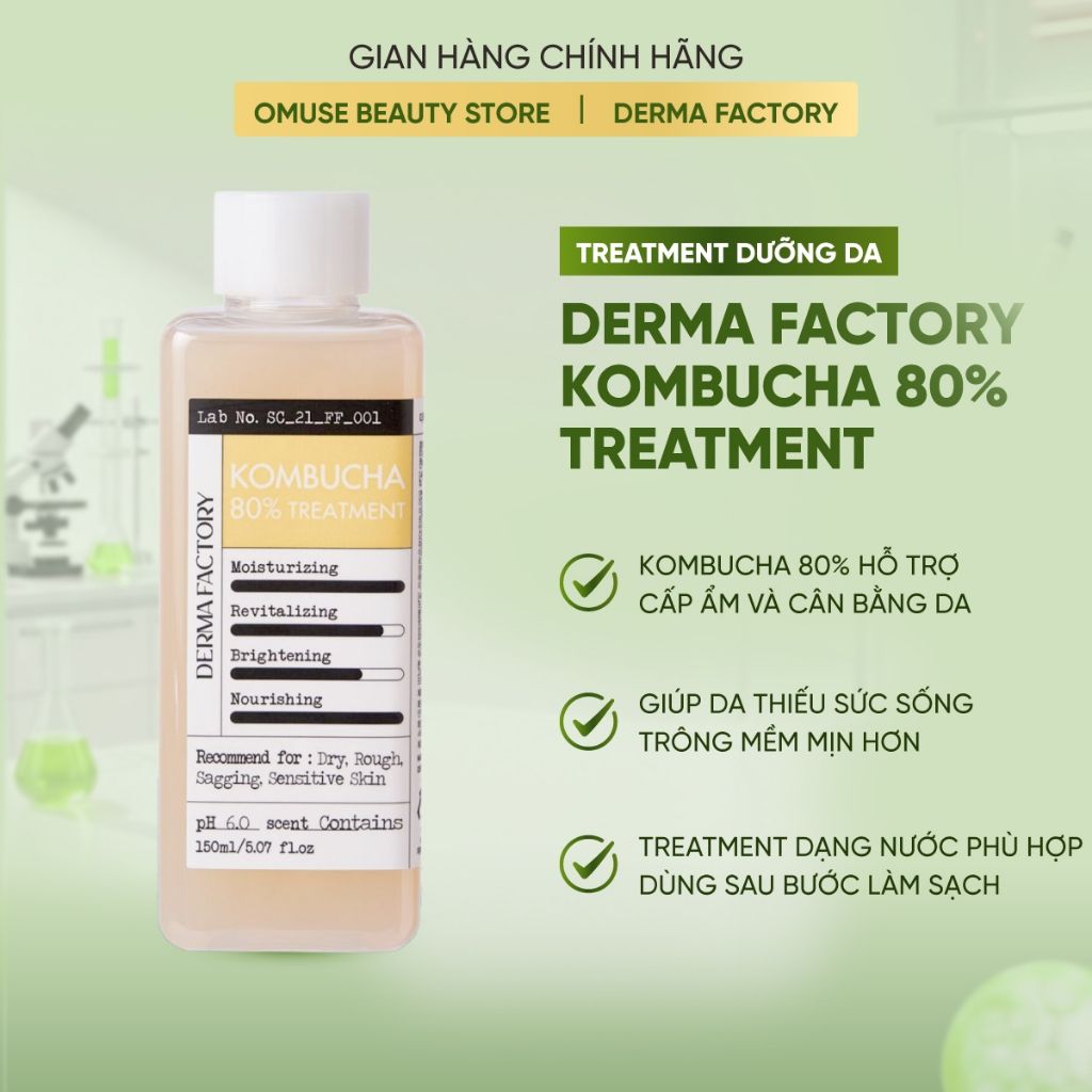 Nước Dưỡng Cấp Ẩm Và Phục Hồi Da Derma Factory Kombucha 80% Treatment 150ml Hỗ Trợ Cân Bằng Da, Làm Dịu Và Cải Thiện Da