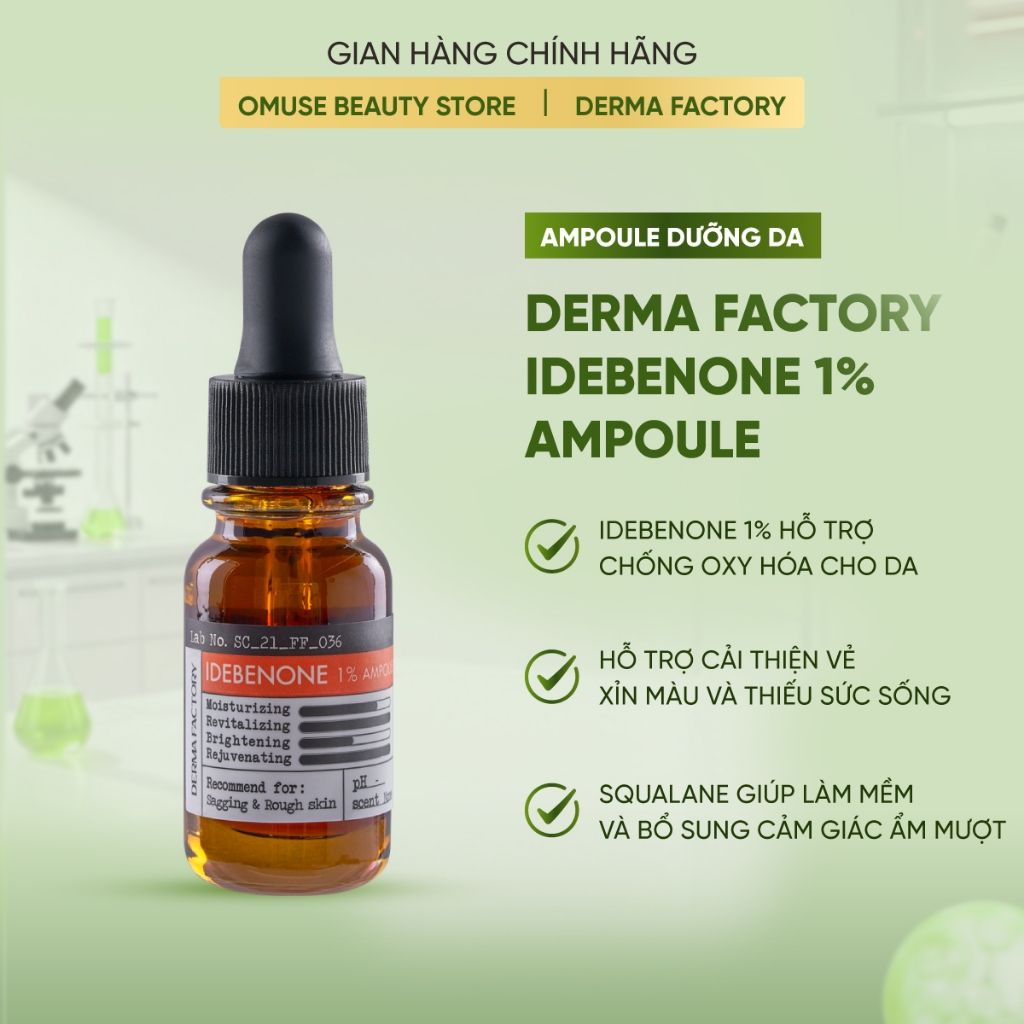 Tinh Chất Serum Chống Oxy Hóa Và Chống Lão Hóa Derma Factory Idebenone 1% Ampoule 10ml Hỗ Trợ Làm Sáng Da, Mờ Thâm