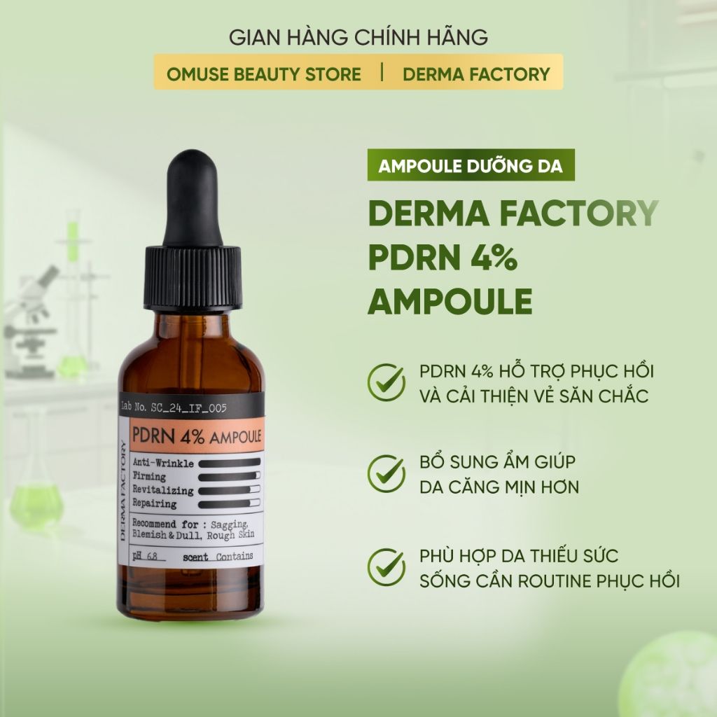 Tinh Chất Serum Phục Hồi Và Chống Lão Hóa Derma Factory PDRN 4% Ampoule 30ml Hỗ Trợ Tăng Đàn Hồi Da, Làm Săn Chắc