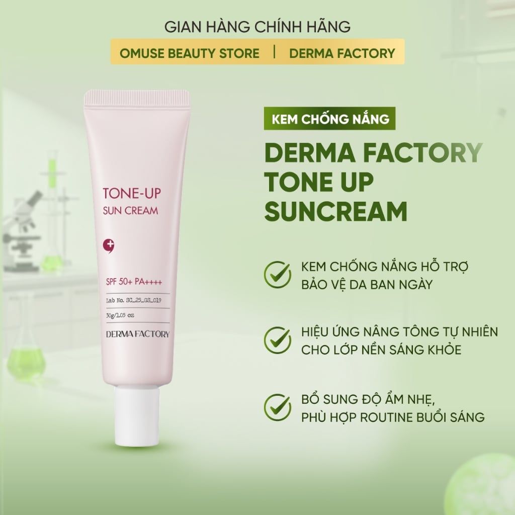 Kem Chống Nắng Nâng Tông Và Dưỡng Ẩm Derma Factory Tone Up Suncream 30ml Hỗ Trợ Bảo Vệ Da, Làm Sáng Và Nâng Tông