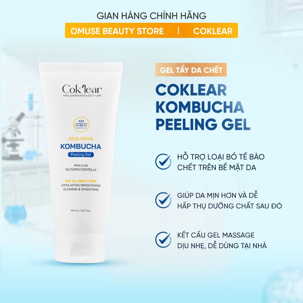 Gel Tẩy Da Chết Dịu Nhẹ Coklear Kombucha Peeling Gel 120ml Hỗ Trợ Loại Bỏ Tế Bào Chết, Làm Sáng Và Cải Thiện Da Xỉn Màu