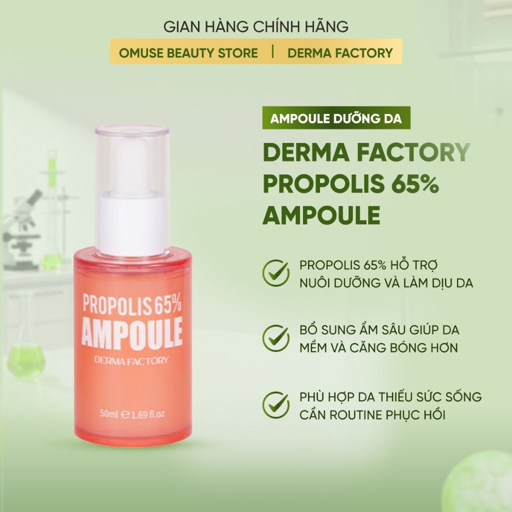 Tinh Chất Serum Cấp Ẩm Và Phục Hồi Da Derma Factory Propolis 65% Ampoule 50ml Hỗ Trợ Làm Dịu, Nuôi Dưỡng Và Cải Thiện Da