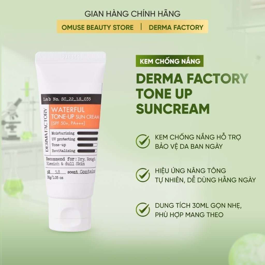 Kem Chống Nắng Nâng Tông Và Dưỡng Ẩm Derma Factory Tone Up Suncream 50g Hỗ Trợ Bảo Vệ Da, Làm Sáng Và Nâng Tông Tự Nhiên