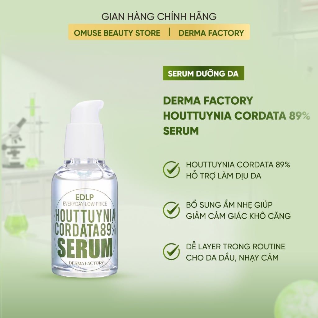 Tinh Chất Serum Làm Dịu Và Phục Hồi Da Derma Factory Houttuynia Cordata 89% Serum 50ml Hỗ Trợ Giảm Mụn, Kiểm Soát Dầu