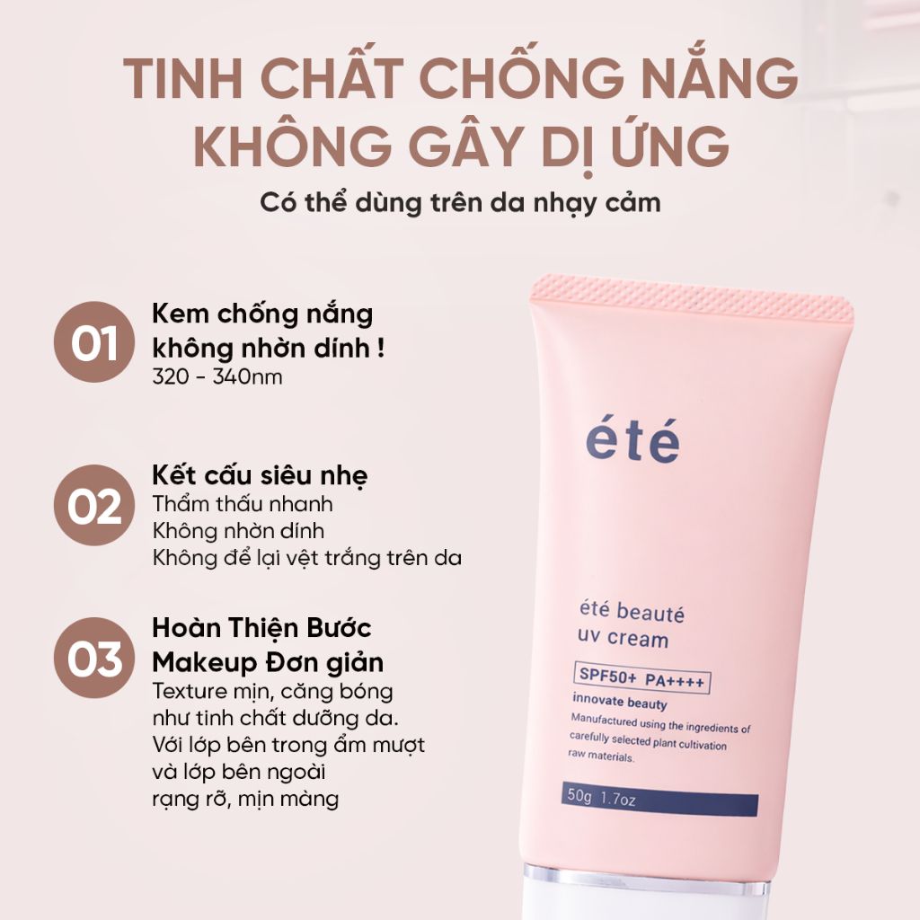 Kem Chống Nắng Phổ Rộng Été Beauté UV Cream SPF50+ PA++++ Nhật Bản, Chống Tia UV, Ánh Sáng Xanh, Chống Lão Hoá