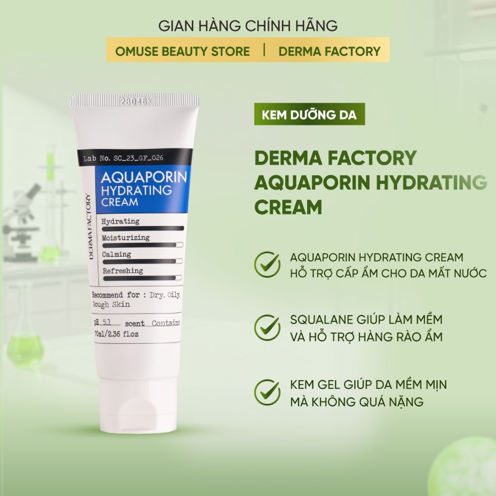 Kem Dưỡng Ẩm Derma Factory Aquaporin Hydrating Cream Cấp Ẩm Sâu, Duy Trì Độ Ẩm Và Làm Mềm Mịn Da 70ml