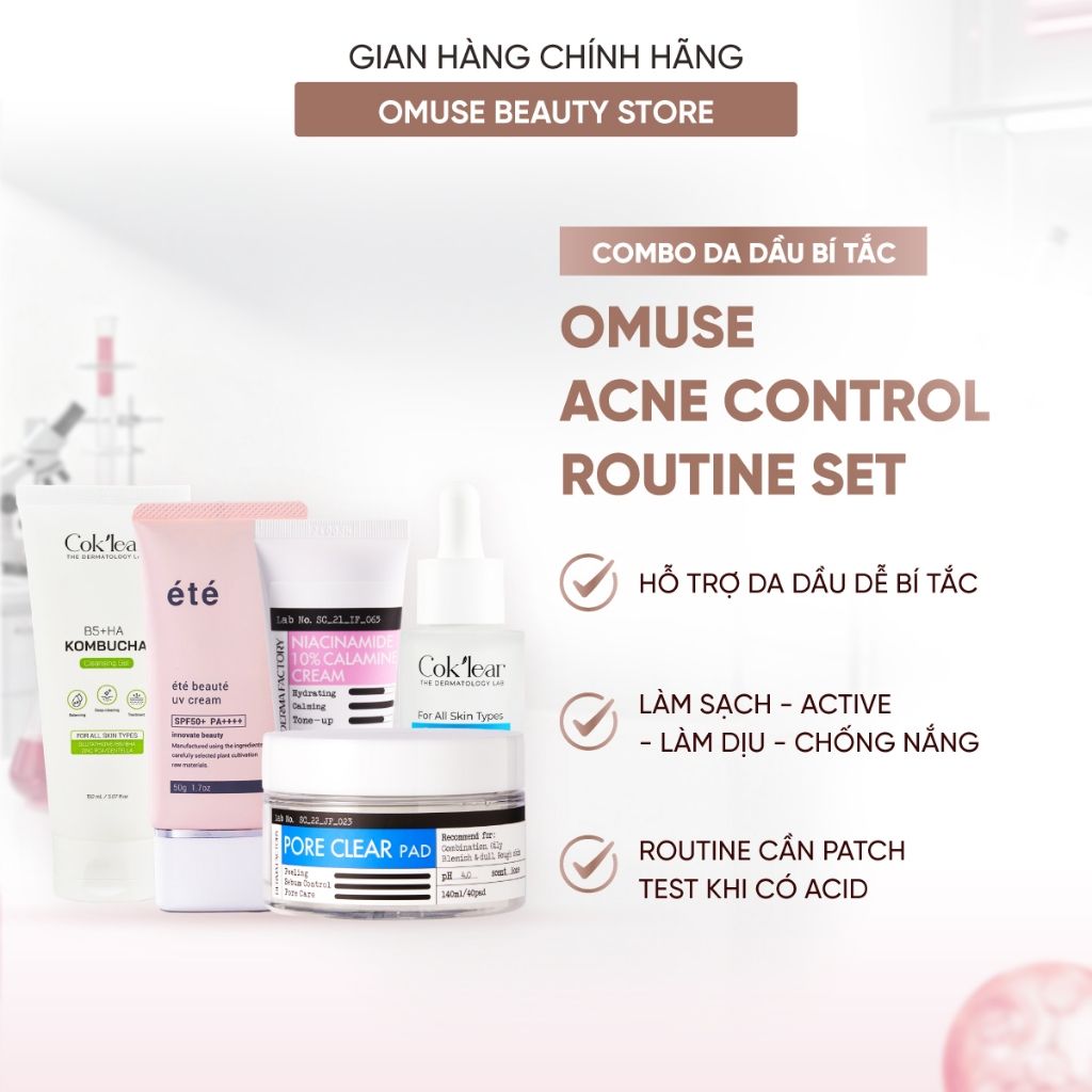 Combo OMUSE Acne Control 5 Bước 5 Sản Phẩm Hỗ Trợ Làm Sạch, Kiểm Soát Dầu Và Giảm Mụn Cho Da Dầu