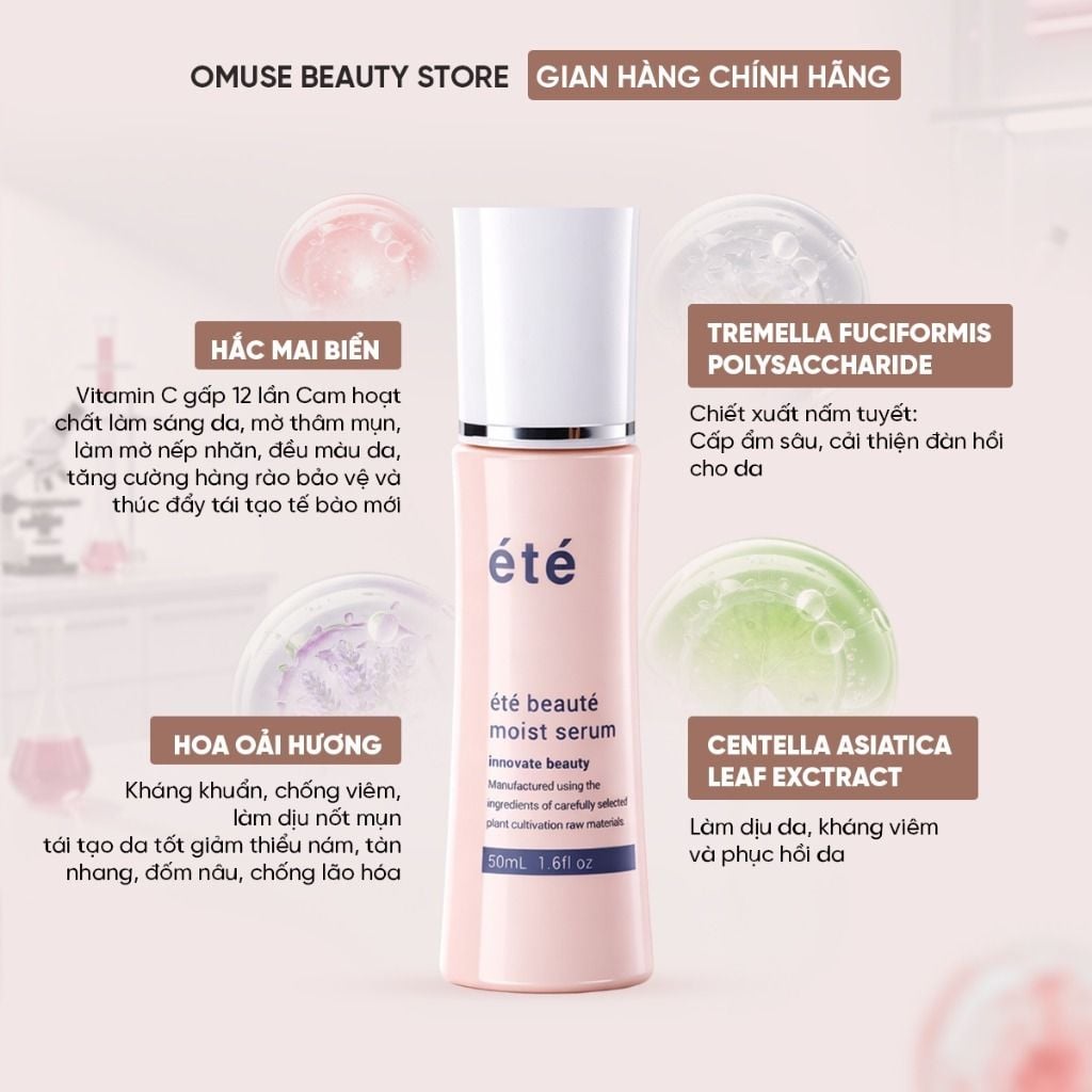 Tinh Chất Serum Làm Sáng Và Chống Lão Hoá Été Beauté Moist Serum 50ml Hỗ Trợ Căng Bóng, Phục Hồi Da, Mờ Thâm, Trắng Da