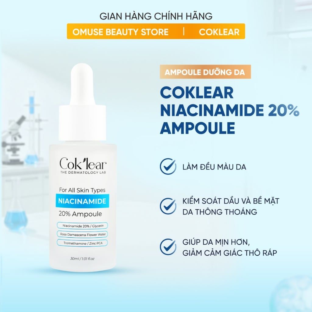 Tinh Chất Ampoule Coklear Niacinamide 20% 30ml Hỗ Trợ Làm Sáng Da, Kiềm Dầu Và Cải Thiện Da Xỉn Màu