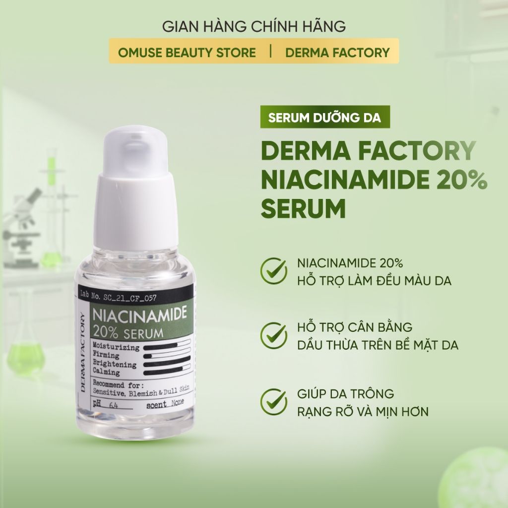 Tinh Chất Serum Làm Sáng Da Derma Factory Niacinamide 20% Serum 30ml Hỗ Trợ Mờ Thâm, Cải Thiện Da Xỉn Màu Và Sáng Da