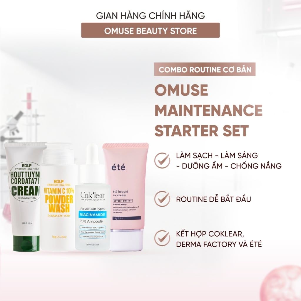 Combo OMUSE Routine Cơ Bản 4 Bước 4 Sản Phẩm Hỗ Trợ Dưỡng Ẩm, Bảo Vệ Da Và Chống Nắng Hằng Ngày
