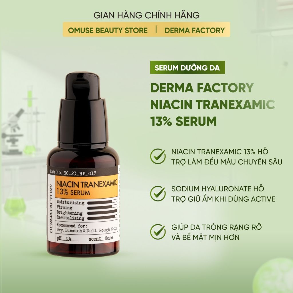 Tinh Chất Serum Làm Sáng Và Làm Đều Màu Da Derma Factory Niacin Tranexamic 13% Serum 30ml Hỗ Trợ Mờ Thâm