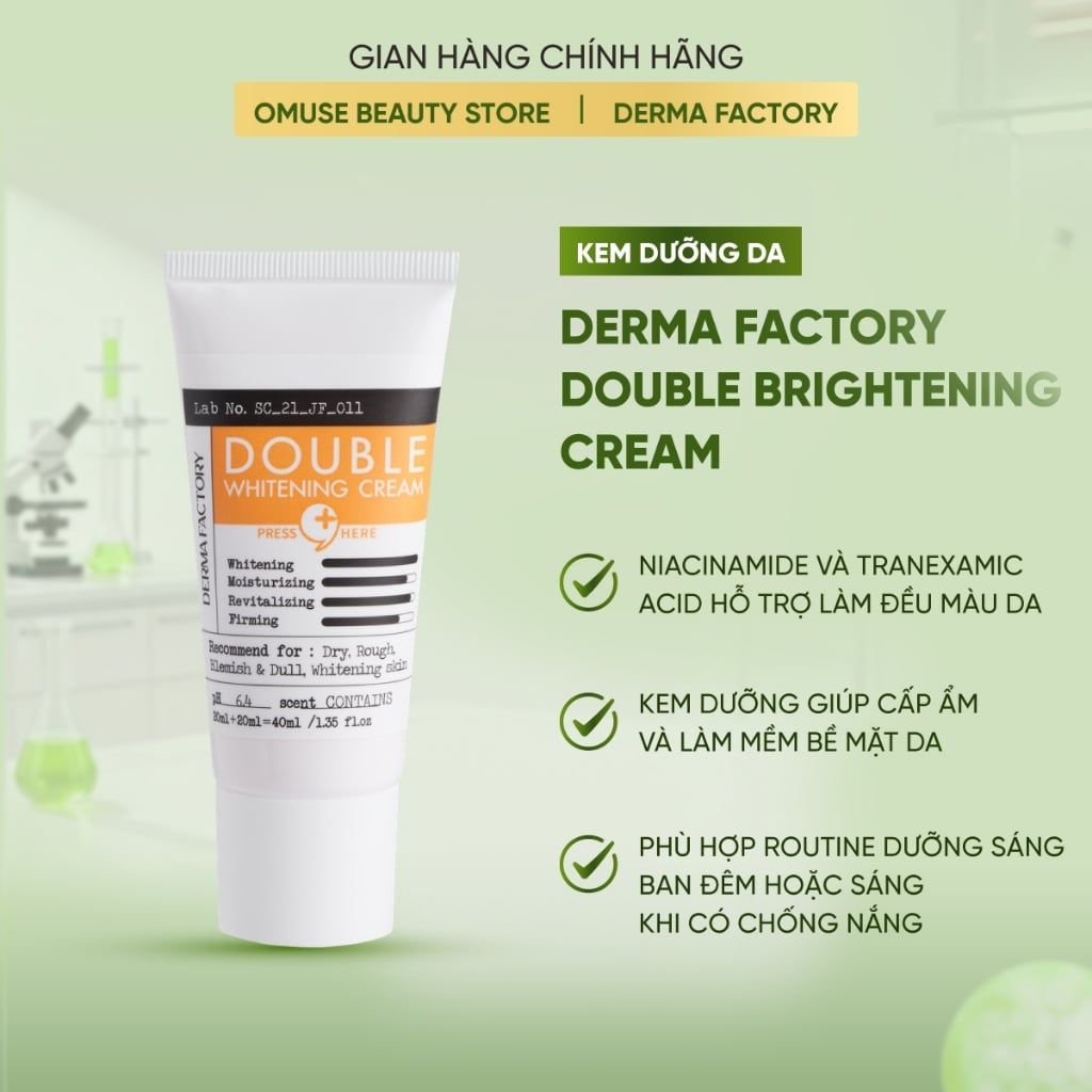 Kem Dưỡng Làm Sáng Da Derma Factory Double Brightening Cream 50ml Hỗ Trợ Cải Thiện Da Xỉn Màu, Giúp Da Sáng Khỏe