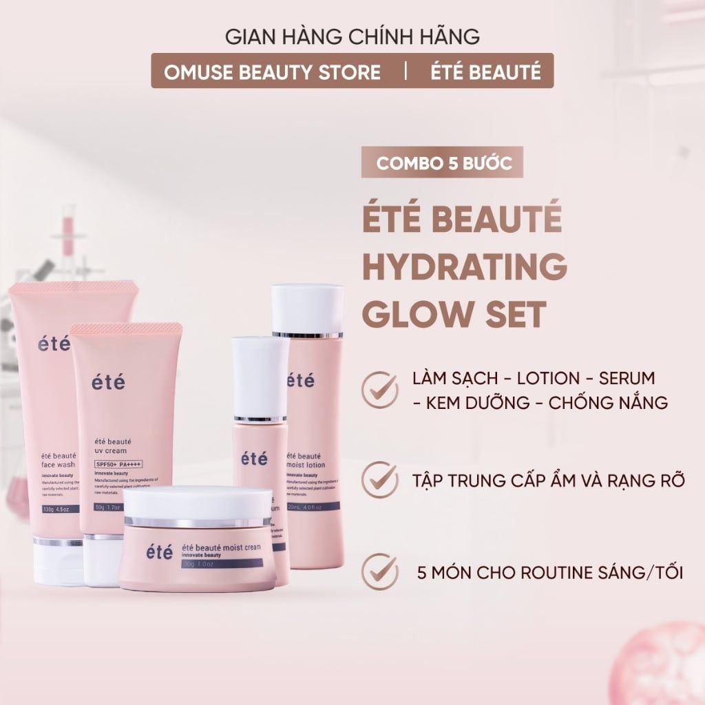 Combo Été Beauté 5 Bước 5 Món Hỗ Trợ Dưỡng Ẩm, Làm Sáng Và Phục Hồi Làn Da Toàn Diện