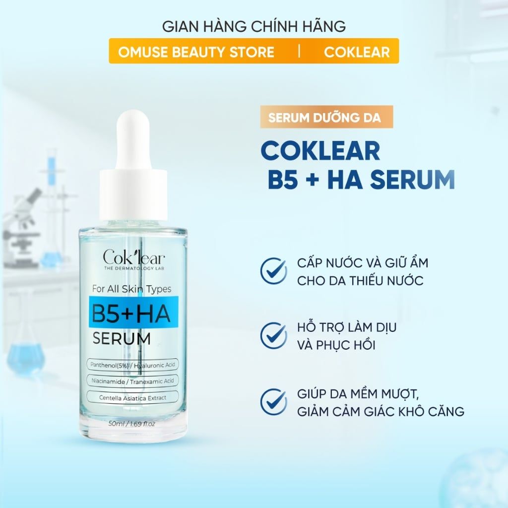 Tinh Chất Serum Coklear B5 + HA 30ml Hỗ Trợ Cấp Ẩm, Làm Dịu Và Phục Hồi Làn Da Yếu