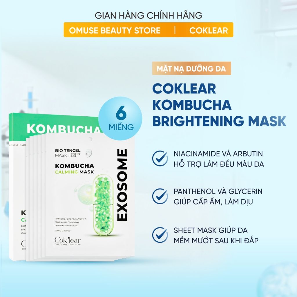 Mặt Nạ Làm Dịu Và Phục Hồi Da Coklear Kombucha Calming Mask 25ml x 6miếng  Hỗ Trợ Cấp Ẩm, Làm Dịu Da