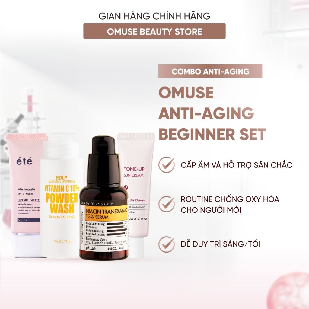Combo OMUSE Anti-Aging Beginner 4 Bước 4 Sản Phẩm Hỗ Trợ Dưỡng Ẩm, Chống Lão Hóa Và Cải Thiện Đàn Hồi Da Cho Người Mới
