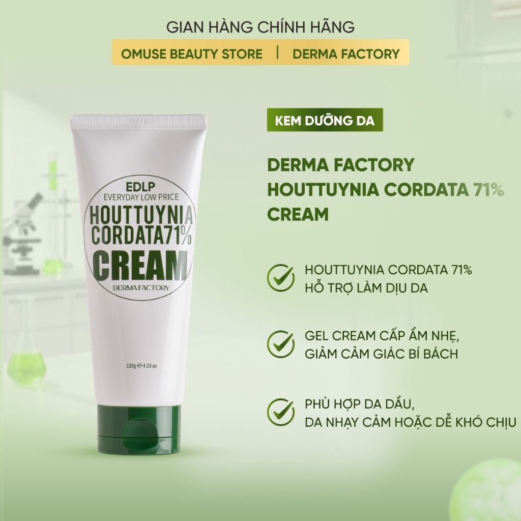 Kem Dưỡng Làm Dịu Và Phục Hồi Da Derma Factory Houttuynia Cordata 71% Cream 120g Hỗ Trợ Giảm Mụn, Cấp Ẩm Và Làm Dịu Da N