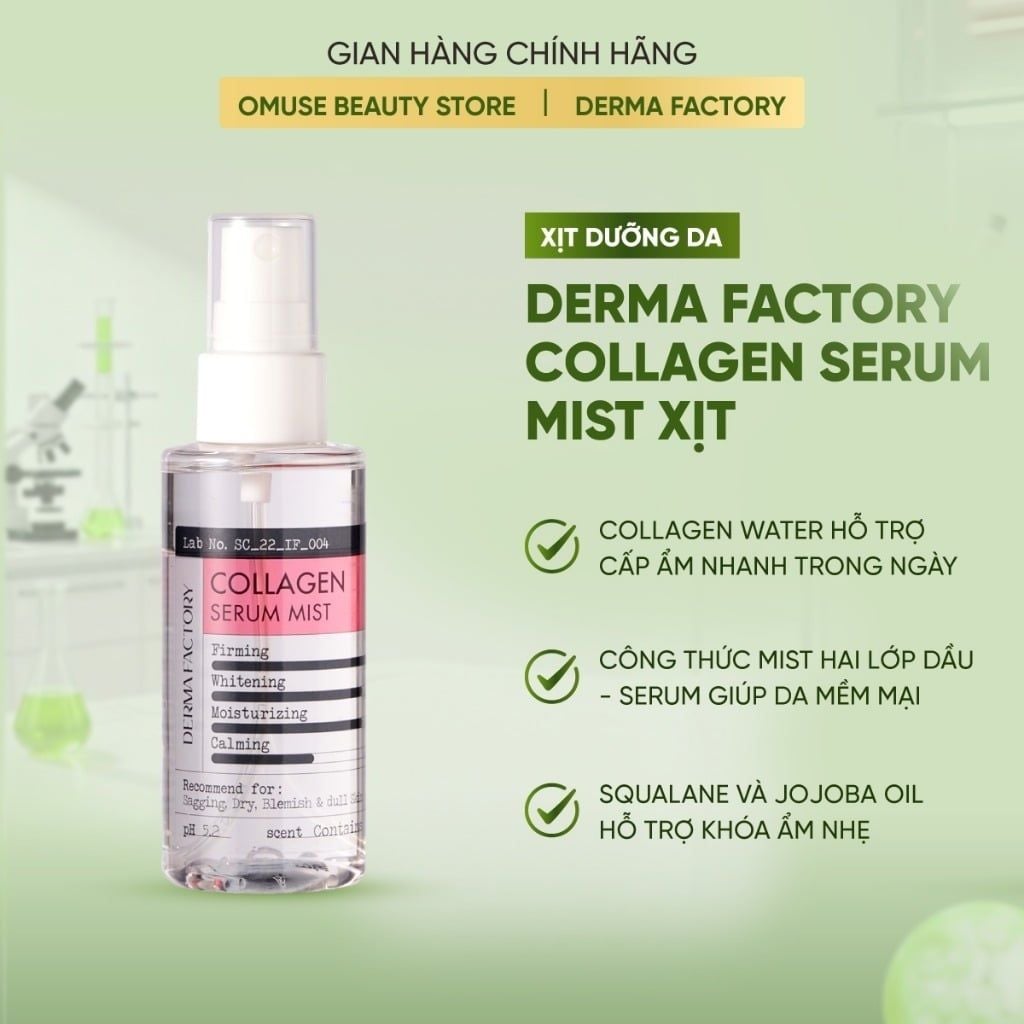 Xịt Dưỡng Cấp Ẩm Derma Factory Collagen Serum Mist 100ml Phục Hồi Da, Làm Mềm Và Dưỡng Da Khỏe Mạnh