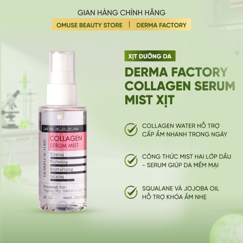 Xịt Dưỡng Cấp Ẩm Derma Factory Collagen Serum Mist 100ml Phục Hồi Da, Làm Mềm Và Dưỡng Da Khỏe Mạnh