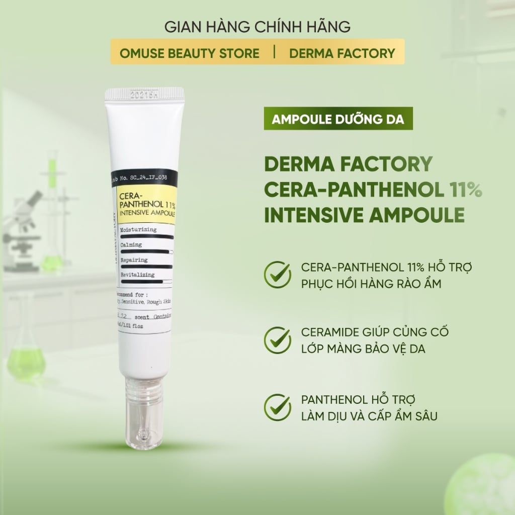 Tinh Chất Phục Hồi Da Derma Factory Cera-Panthenol 11% Intensive Ampoule Làm Dịu Và Cấp Ẩm Sâu, Củng Cố Hàng Rào Bảo Vệ