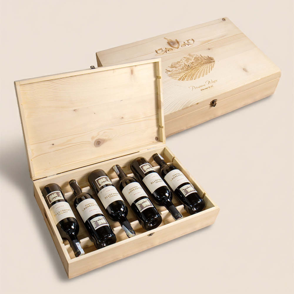  Hộp Gỗ Đựng 6 Chai rượu loại Nắp Khóa 