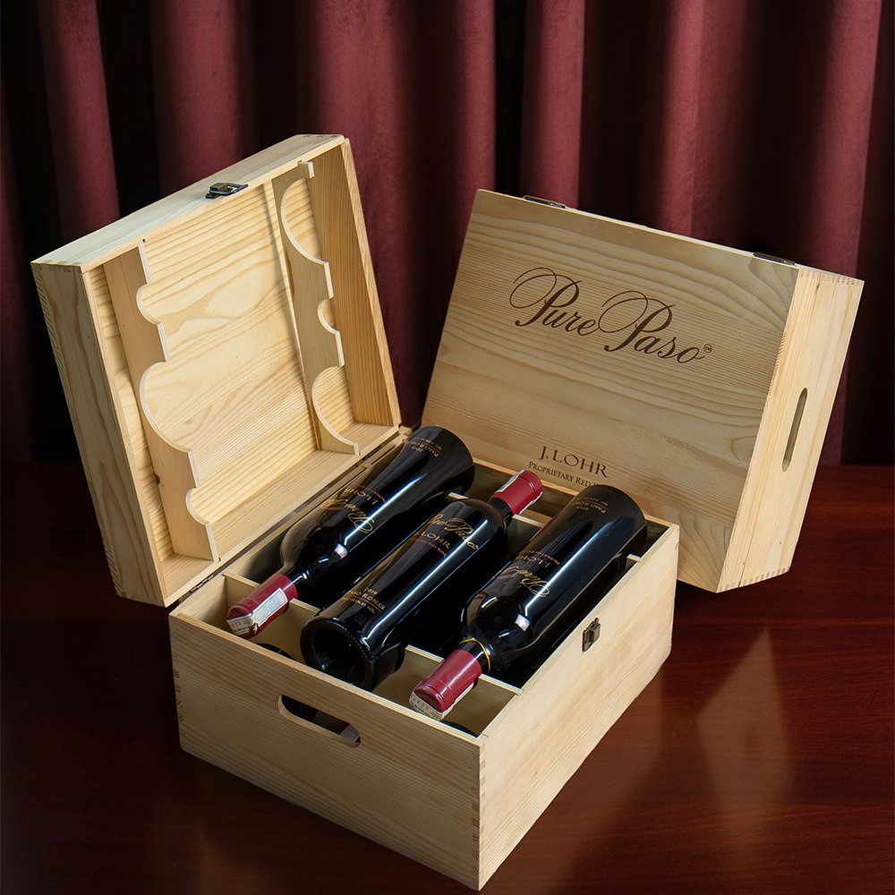  Hộp Gỗ Đựng Rượu Vang Loại 6 Chai Logo Pure Paso (USA) 