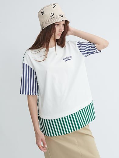 Áo thun rộng phối sọc thủy thủ