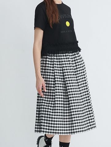 Chân váy caro đen trắng có dây rút