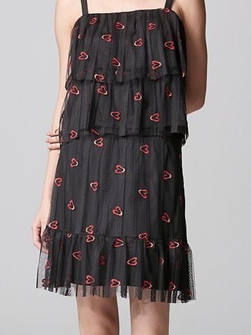 Chân Váy Xếp Tầng Họa Tiết Trái Tim