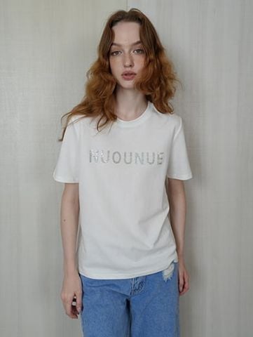 Áo Tee Trắng Basic Đính Đá Họa Tiết Chữ Logo