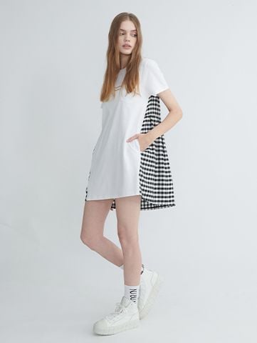 Đầm thun caro trắng đen