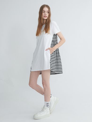 Đầm thun caro trắng đen