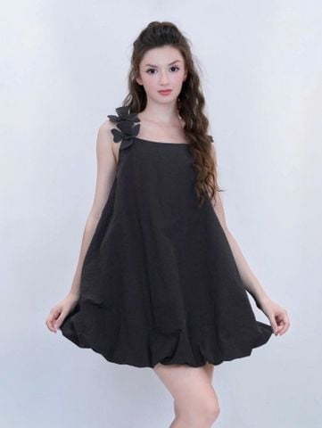 Đầm Baby Doll Đen Đính Hoa