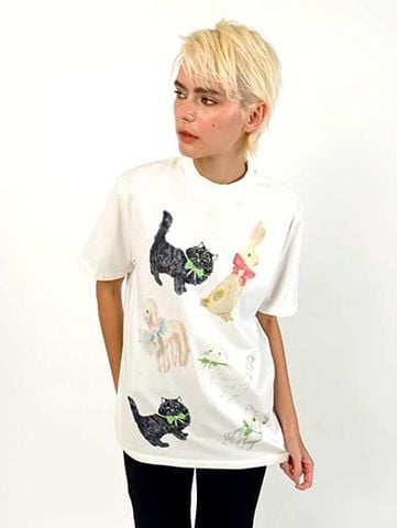 Áo Tee Họa Tiết Thú Cưng Phong Cách Vintage