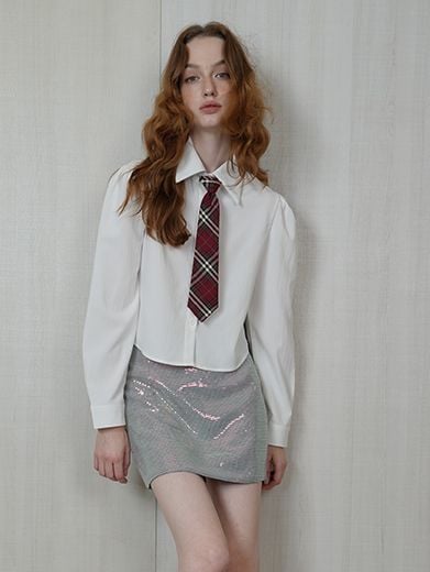 Sơ Mi Trắng Croptop Phối Cà Vạt Học Đường