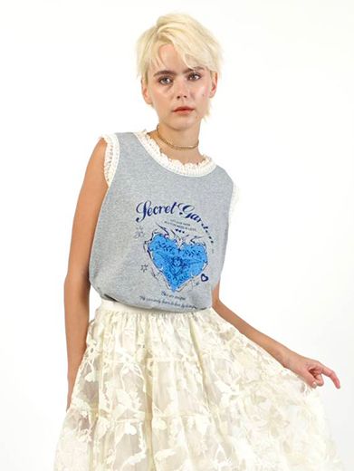 Áo Tank Top Họa Tiết Trái Tim Đính Ren