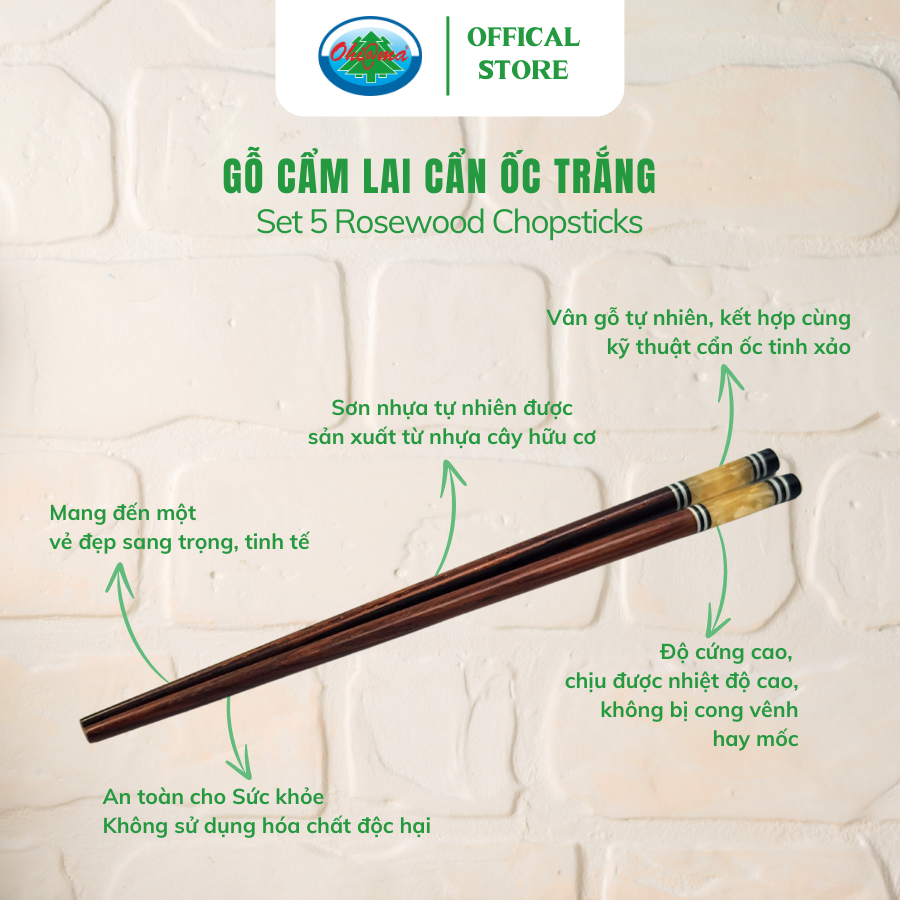  Bộ 5 Đôi Đũa Gỗ Cẩm Lai Cẩn Ốc Trắng Ohiama Rosewood Chopsticks 