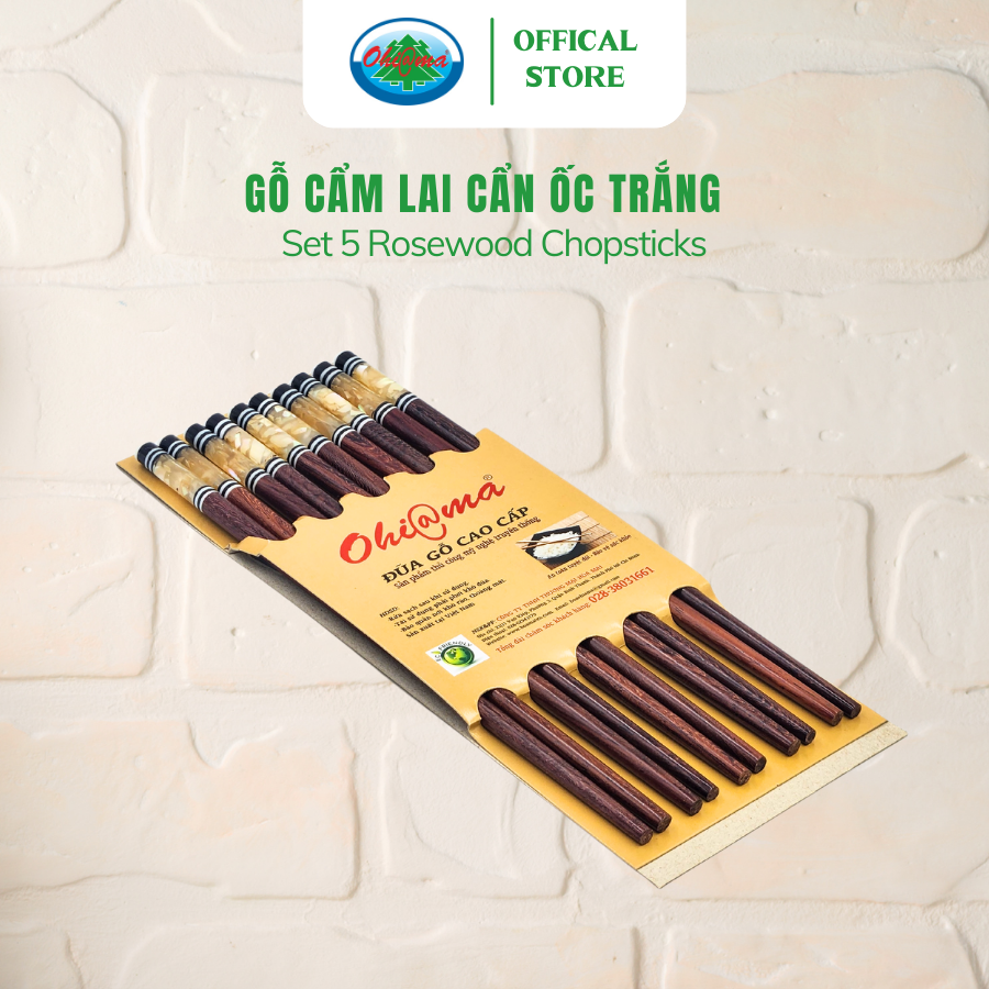  Bộ 5 Đôi Đũa Gỗ Cẩm Lai Cẩn Ốc Trắng Ohiama Rosewood Chopsticks 