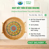  Khay Tròn Mây Đan Tre Tay Cầm Gỗ Đa Năng Ohi@ma Round Rattan Tray with Wooden Handles 